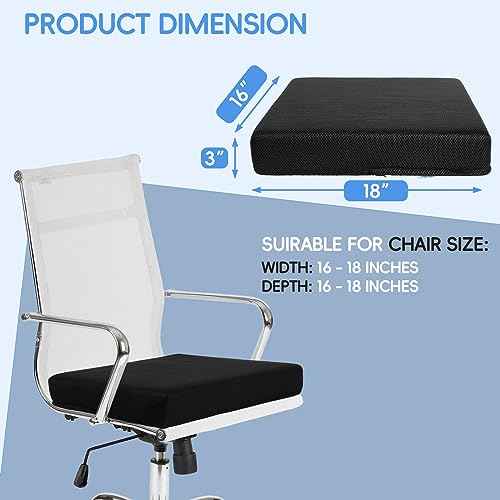Detiblue Memory Foam Seat Cushion - High Density Sponge Chair Pad for Office Chair, Wheelchair, Car Seat, Computer Chair, Breathable, with Washable Cover, Relief Long Sitting Pain, 18x16x3 in