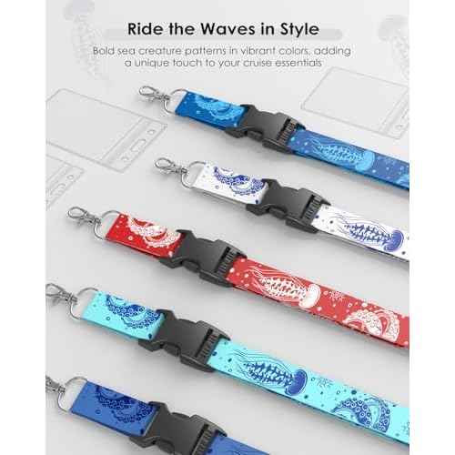 5 Pack Cruise Lanyards with Ocean Creature Design, Cruise Ship Lanyards with Waterproof ID Badge Holders for All Cruise Lines 2025, Mix