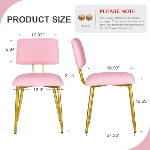 VECELO 4-Pack Pink Stacking Dining Chairs with Tufted Faux Leather