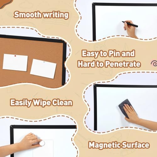 Magnetic Whiteboard & Cork Bulletin Board Combo - 48x36 Inch Wall Mount Office & Classroom Organizer