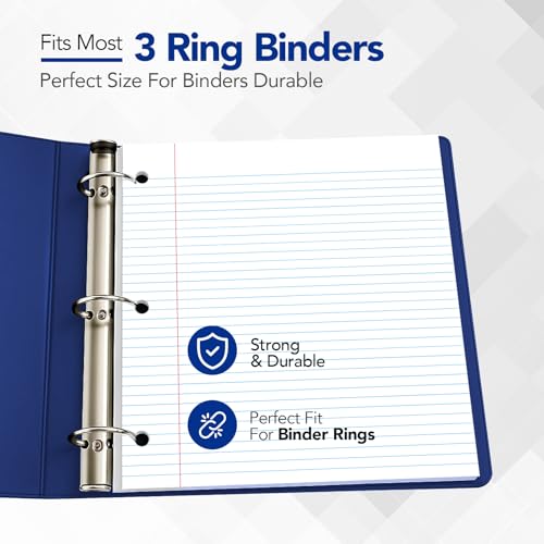 KAISA Wide Ruled Loose Leaf Binder Paper 3-Pack, 150 Sheets Each, 8x10.5in, 3-Hole Punched - US Made