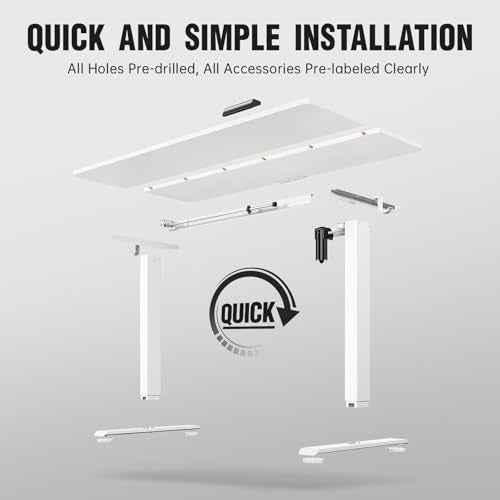 Veken 55 Inch Large Electric Standing Desk,Sit to Stand Up, Heights Adjustable, Work Home Office Computer Table for Study, Walking Pad, Writing, and Games, Wooden Desktop Desks, White