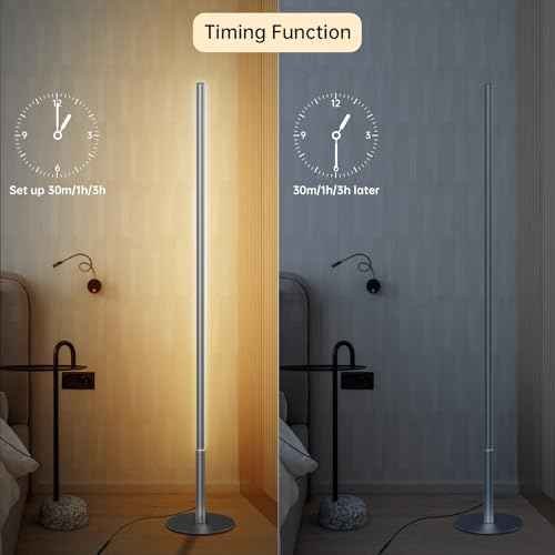 Marlrin Minimalist Corner Floor Lamp 2700K-6500K Dimmable with Remote Control 57.8" Height Metal Slim Ambient Standing LED Light Modern Design Decorative Lamp for Living Room Bedroom (Silver)