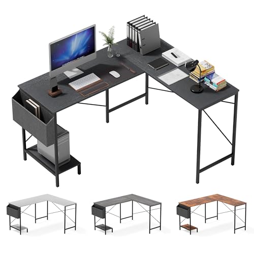50-Inch Computer Gaming Corner L Shaped Desk, Sturdy Desk, Reversible Game Table Home Office Desk for Bedroom, Wood Top, Metal Frame, Side Bag, Easy to Assemble, mesa escritorio para computadora