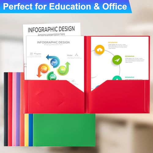 CADONO 8-Pack Multicolored Plastic Pocket Folders for Office & School