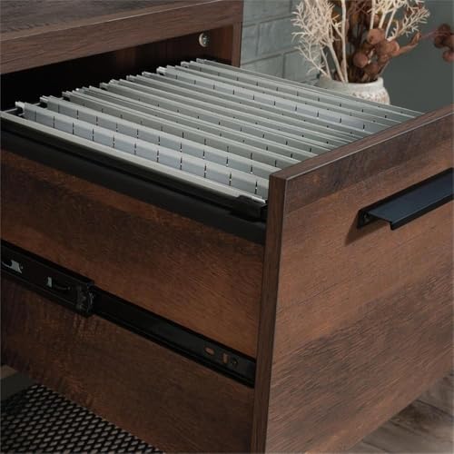 Pemberly Row Engineered Wood and Metal Office Credenza in Barrel Oak