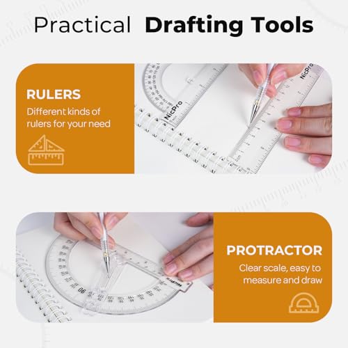 Nicpro 22 PCS Compass Geometry Tools with Case, Drafting Tools Geometry Set with Swing Arm Protractor, Rulers, Metal Compass, Divider, Square Set, Pencil, Back to School Supplies for Students Kids