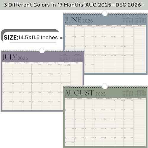 Calendar 2026, Monthly Wall Calendar, Runs Until Dec 2026, 14.5" x 11.5", Large Daily Blocks, Thick Paper, Easy-Flip Spiral Binding, Julian Dates Perfect for Home & Office Organization