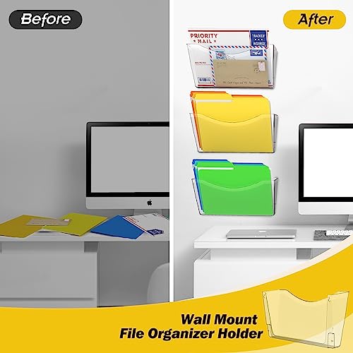 Kuntine.B 3 Pack Clear Wall Mount File Holders - Hanging Office & Home Organizer