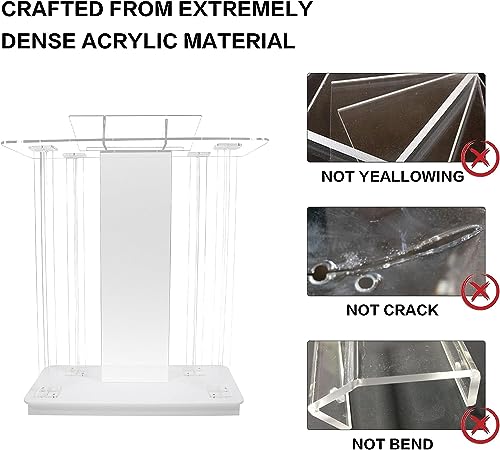 Mecpramy StyleA 46” Crystal Clear Acrylic Church Podium with LED Lights, Wheels