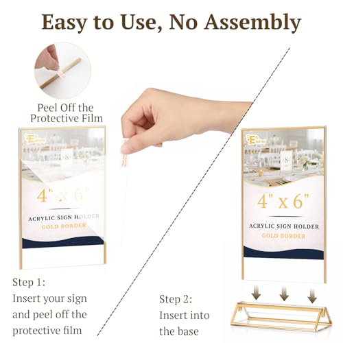 EHWINE 12 Pack Gold Acrylic Sign Holders 4x6 Inch Double Sided Tabletop Stands