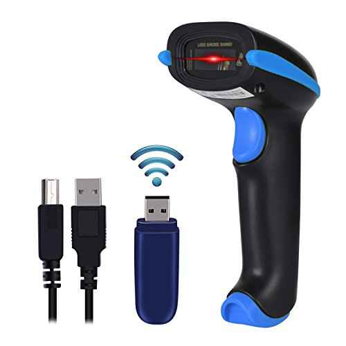 WoneNice 2.4G Wireless Barcode Scanner ? 1D Handheld Cordless Barcode Reader for Retail, Warehouse, Inventory ? 100ft Range, Plug & Play ? Compatible with Windows, Linux, POS (Blue)