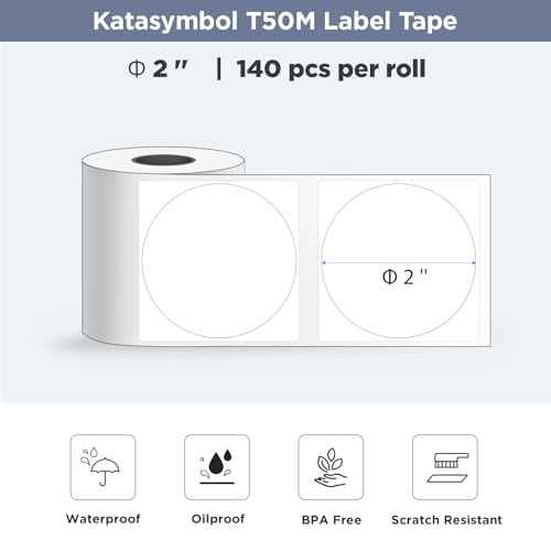 SUPVAN T50M Series Label Maker Tape, 8 Rolls Round Size ¥Õ 2'' 140 Labels/Roll Genuine Laminated Thermal Label Tape Refill, Waterproof Oilproof Highly Adhesive Auto Detect Labels, Black on White