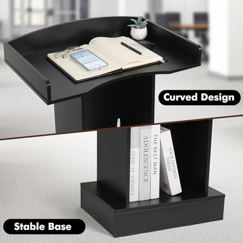 BEQUZON Podium Stand with Heavy Wooden Base – Black-classic, 47.2" Lectern for Church, Classroom, Wedding Speech