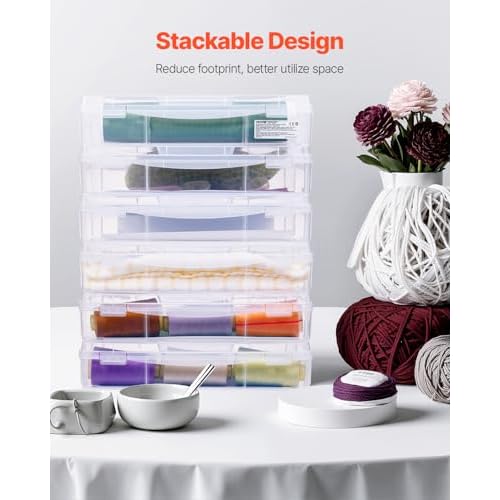 VEVOR Scrapbook Paper Storage, 6 Pack Stackable Plastic Board Game Boxes, Clear Multi-Purpose Document Case with Rounded Corners and Double Latches, for Office Essentials Tools Arts Crafts Supplies