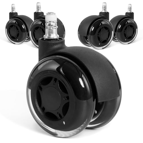 BILKOH 3-Inch Office Chair Wheels - Double Rollerblade, Ultra Quiet, Heavy-Duty (Set of 5) Black