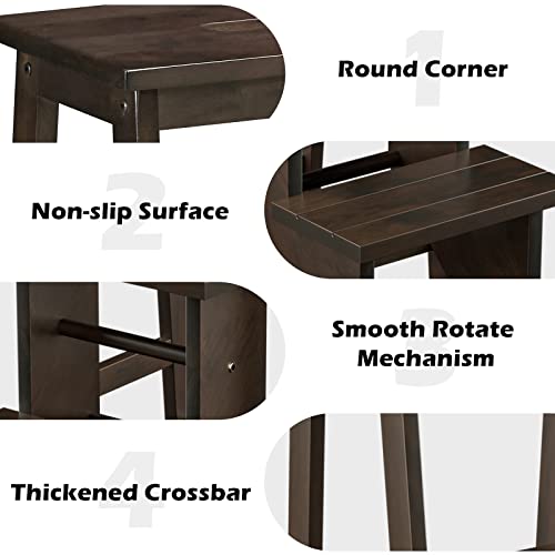Costzon Brown 30" 3-Step Folding Stool with Handle, 3 in 1 Wooden Step Ladder