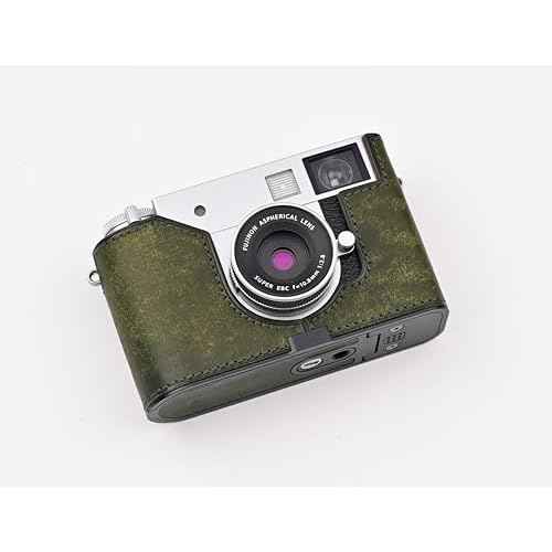 Handmade Genuine Leather Camera Half Case for FUJIFILM X-Half/FUJIFILM X-Half Camera Case - Top Layer Cowhide Body + Metal Base Plate (Matte Green)