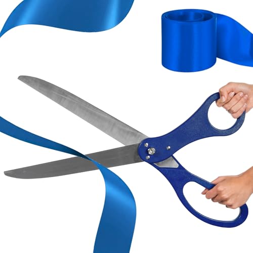 Grand Opening Ceremony Kit ? 25 Inch Giant Blue Scissors for Ribbon Cutting and Blue Satin Ribbon for Inaugurations Special Events