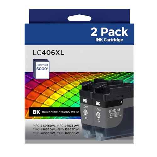 LC406XL Black Ink Cartridges Compatible for Brother LC406XL LC406 High Yield Work with Brother MFC-J4535DW MFC-J4335DW MFC-J5855DW MFC-J6555DW MFC-J6955DW Printer(2 Pack)