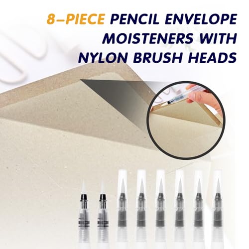 Pencil Style Envelope Sealer Moistener - Set of 8, Letter Sealer Envelope & Stamp Moisteners with Nylon Brush Head Mailing Moistener Wetter Roller for Office or Classroom Use