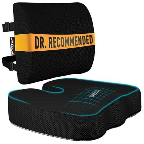 FORTEM Seat Cushion, Office Chair Cushion, Lumbar Support Pillow for Office Chair, Memory Foam Sciatica Coccyx Tailbone Pressure Pain Relief, Car Sitting Pad, Washable Non Slip