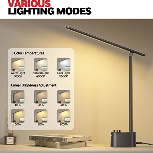 Honeywell HWT-H01 LED Desk Lamp Black, Foldable & Dimmable with USB Charging