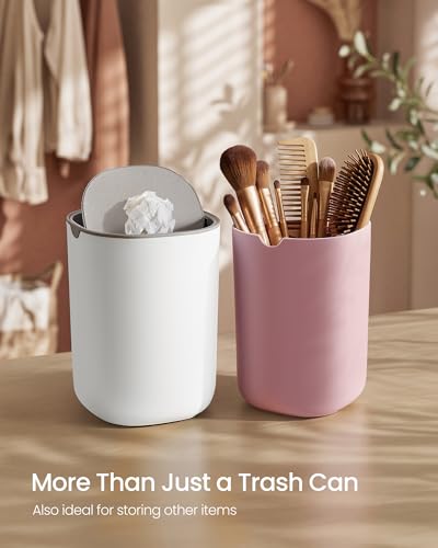 SONGMICS 0.4 Gal Mini Desk Trash Can with Stainless Steel Swing Lid - Cloud White