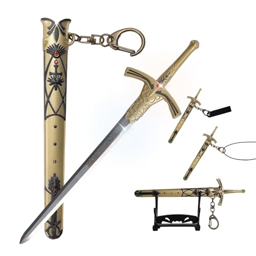 Mini Sword Letter Opener with Stand - 6 Inch Stainless Steel, Black/GD