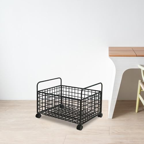 Under Desk Storage Cart with Lockable Wheels - Mobile Mesh Utility Cart, Black (Medium)