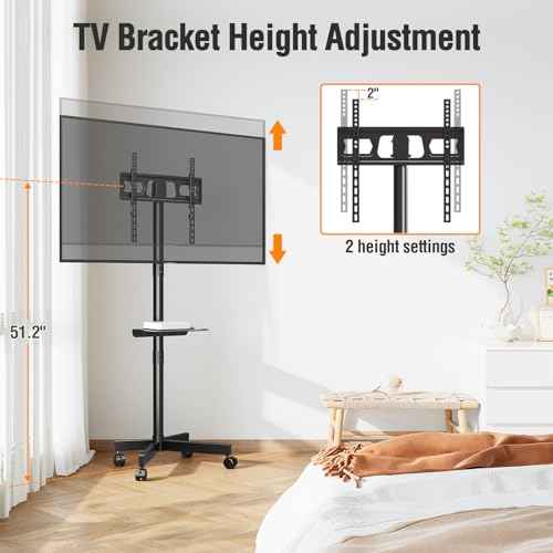 ELIVED Mobile TV Stand for 23-60 Inch Flat Screen TVs, Tilt TV Cart with Adjustable Shelf & Locking Wheels, Rolling TV Floor Stand Max VESA 400x400mm, Portable TV Stand Holds Up to 77lbs.