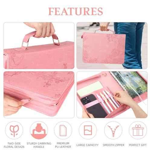 Pink Bible Cover Case for Women£¬Large PU Leather Debossed Scripture Cover with Cross & Rose£¬Bible Accessories£¬Bible Carrying Case for Women, Girls, Gifts