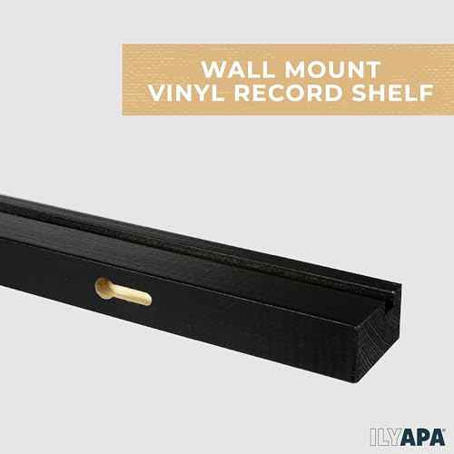 Ilyapa Vinyl Record Holder Wall Mount Vinyl Record Shelf - 2 Pack 39.5-inch Wood for 6 Records Display & Shelves, Includes Mounting Hardware - Black