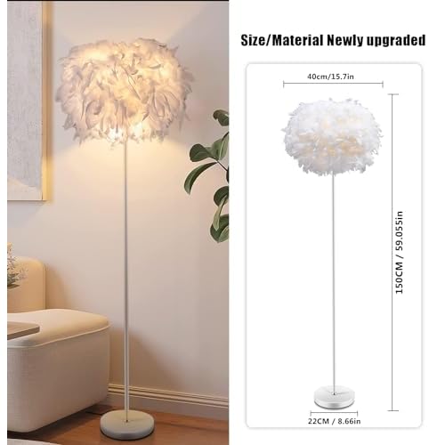 Feather Floor Lamp,59in Simple Modern LED Standing Lamp,White Feather Floor Lamp for Bedroom,Living Room,Dining Room and Office(Bulb not Included)