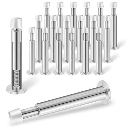 KOLAKO Door Stops, 20 Pack Spring Door Stop, 4.4 Inch Door Stoppers for Wall, Long Doorstop with Rubber Bumper, Baseboard Door Stopper for Bottom or Top, Silver