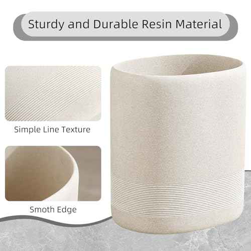 Trash Can, 1.8 Gallon Small Bathroom Trash Can, Simple Oval Stone Look Garbage Bin, Decorative Waste Basket for Kitchen Office, Home Decor, Bedroom, Living Room (Beige)