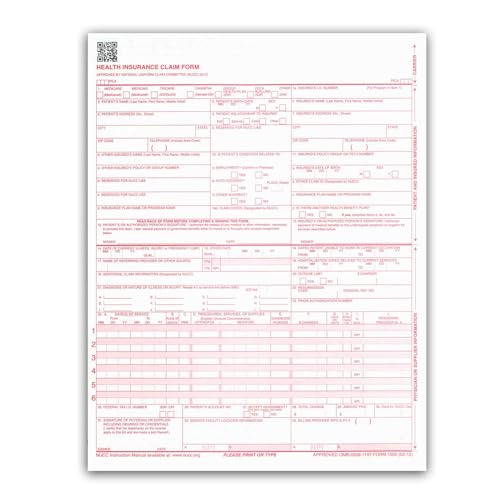 NextDayLabels CMS 1500 / HCFA 1500 Insurance Claim Forms – 500 Sheets