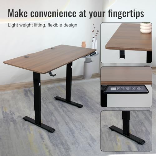 Electric Height Adjustable Stand up Desk Home Office Ergonomic Computer Workstation (Rustic Brown, 55inch)