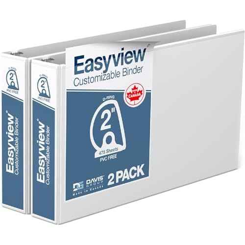Easyview Premium 2-Inch D-Ring Binders with Clear-View Covers, Spreadsheet-View Binders for School, Office, or Home, 11 Inches by 17 Inches, Pack of 2, 2", White
