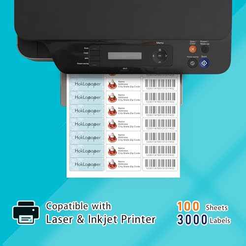 HokLa Paper Mailing Labels, 3000 (100 Sheets), White, 1" x 2-5/8", Laser/Inkjet Printer, Permanent Adhesive