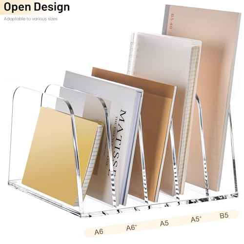 YUXUN Clear Acrylic Desktop File Sorter Organizer,Upright File Organizer, 5-Section Bookshelf for Home Office & Classroom