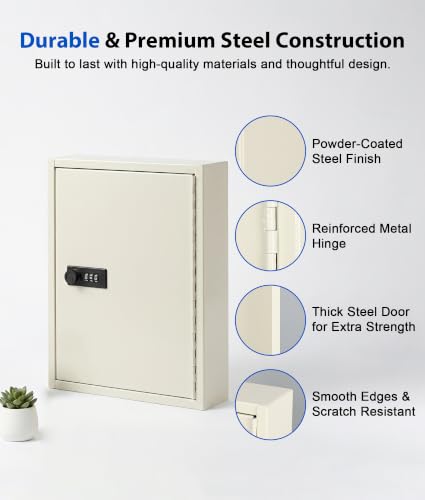 KYODOLED 40-Key Lock Box with Resettable 3-Digit Combination (White-01) Wall Mount