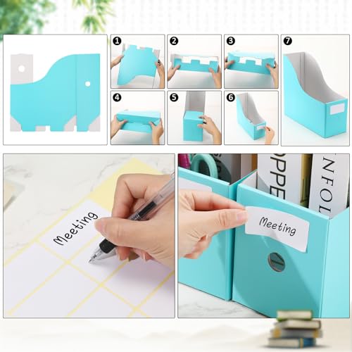 Geyee 50 Pcs Cardboard Magazine Holder Magazine File Holder Magazine Storage Box Document Magazine File Organizer with 50 Pcs Labels for School Office Home Supplies (Blue)