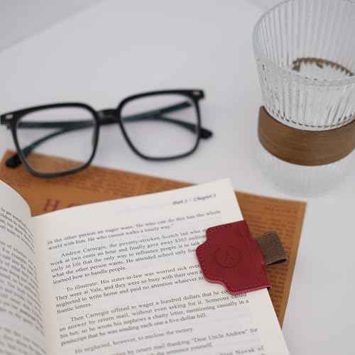 Personalized Magnetic Bygone Mark Bookmark with Pen Holder, 26 Letters Name Initial Custom Leather Book Mark for Women, Gifts for Book Lovers and Readers (Red,J)