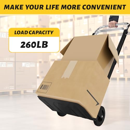 Folding Hand Truck Dolly Cart, 260 lb Capacity Portable Aluminum Dolly Cart Aluminum Construction for Moving House, Office, Warehouse, Includes Two Elastic Ropes