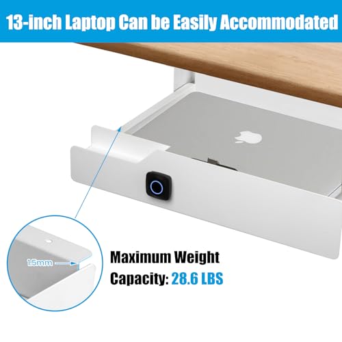 Lumil Under Desk Drawer with Lock, 16 inch Under Desk Storage Drawer, Under Desk Mounted Pull Out Drawer with Biometric Lock