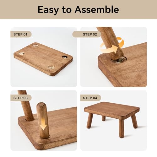 Wooden Step Stool 6.3in Anti-Slip Heavy Duty, Solid Wood Kitchen Stool