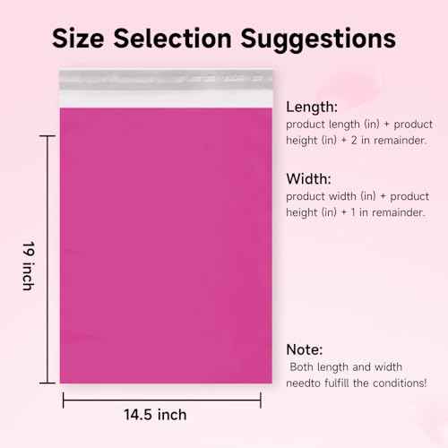 Poly Mailers 14.5x19 200 Pcs | Large Shipping Bags for Clothing | Strong Adhensive Mailing Bags for Small Business, Shipping Envelopes Bags, Tear-resistant Package Bags Pink