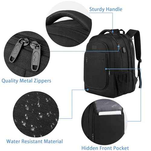 MATEIN Travel Backpack for Men, Expandable Laptop Backpack with USB Charging Port, Anti Theft Business Computer Bag Fit 15.6 Inch Laptop, Water Resistant College School Bookbag for Men Women, Black