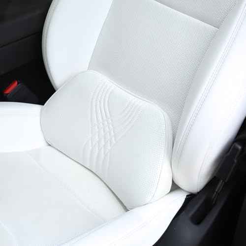 Lumbar Support Pillow for Car Seat, Office Chair Leather Memory Foam Lower Back Cushion for Back Pain Relief Improve Posture, Ergonomic Back Rest for Gaming Chair, White, 1PC